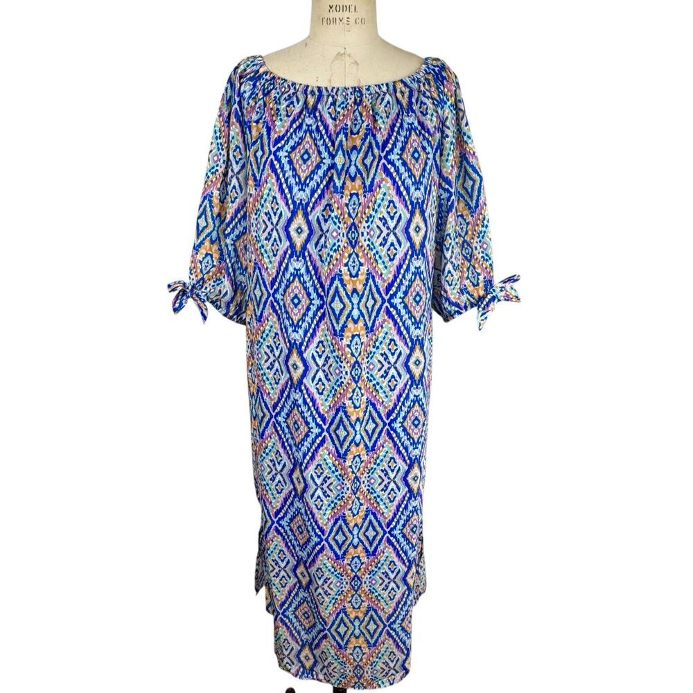 Colleen Lopez Women Maxi Dress L Geometric‎ Hippie Boho Resort Vacation Colorful